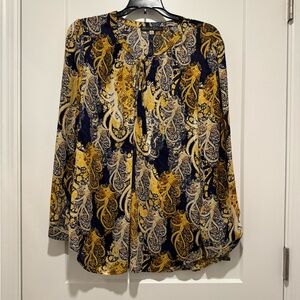 ROSE & OLIVE LADIES NAVY & GOLD TOP BLOUSE LONG SLEEVE